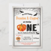 ハロウィーンカボチャの双子の第1誕生会 招待状 (正面)