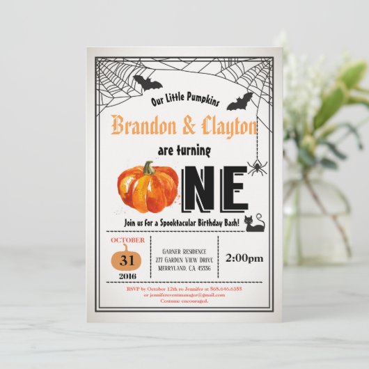 ハロウィーンカボチャの双子の第1誕生会 招待状 (スタンド正面)