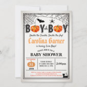 ハロウィーンカボチャの双子男の赤ちゃんシャワー田舎 招待状 (正面)