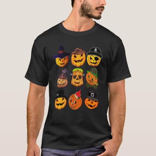 ハロウィーンカボチャの彫刻コラージハロウィーンユーモア Tシャツ (正面)