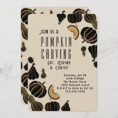 ハロウィーンカボチャの彫刻パーティの招待状 招待状 (正面/裏面)