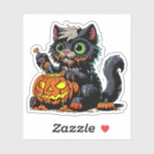ハロウィーンカボチャの彫刻猫 シール (シート)