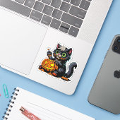 ハロウィーンカボチャの彫刻猫 シール (ノートパソコンとiPhone)
