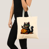 ハロウィーンカボチャの彫刻猫 トートバッグ (正面(商品))