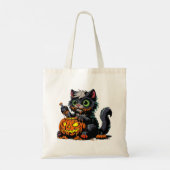 ハロウィーンカボチャの彫刻猫 トートバッグ (裏面)