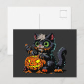 ハロウィーンカボチャの彫刻猫 ポストカード (正面/裏面)