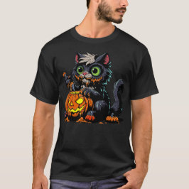 ハロウィーンカボチャの彫刻猫 Tシャツ