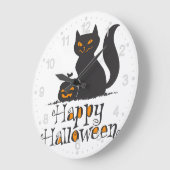 ハロウィーンカボチャの猫 – バックカラーを選択 ラージ壁時計 (傾斜)