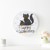 ハロウィーンカボチャの猫 – バックカラーを選択 ラージ壁時計 (ホーム)