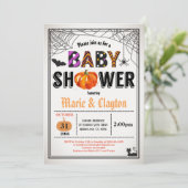 ハロウィーンカボチャの赤ちゃん男女兼用シャワー 招待状 (スタンド正面)