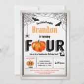 ハロウィーンカボチャの4歳の誕生日パーティー 招待状 (正面)