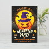 ハロウィーンカボチャを彫るかわいいスプークタクルな子どもたち 招待状 (スタンド正面)