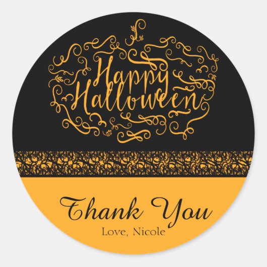 ハロウィーンカボチャエレガントブラックオレンジパーティーのお願い ラウンドシール (正面)
