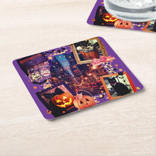 ハロウィーンカボチャガーリー不気味キュイ スクエアペーパーコースター (アングル)