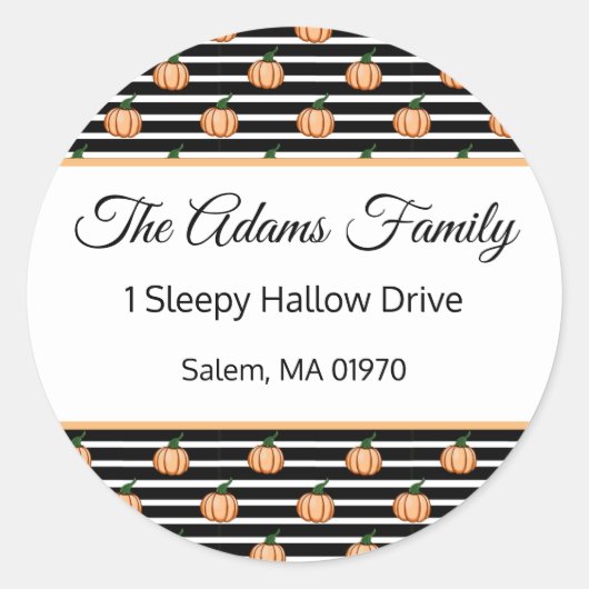 ハロウィーンカボチャストライプ住所 シール (正面)