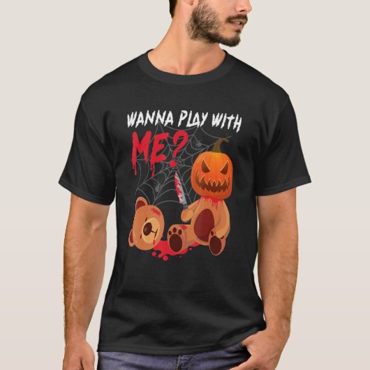 ハロウィーンカボチャ不気味かわいい殺人鬼ヘッドレスベア Tシャツ (正面)