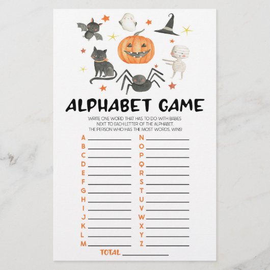 ハロウィーンカボチャ不気味アルファベビーシャワーゲーム 便箋 (正面)