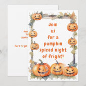 ハロウィーンカボチャ不気味フレーム秋 招待状 (正面/裏面)