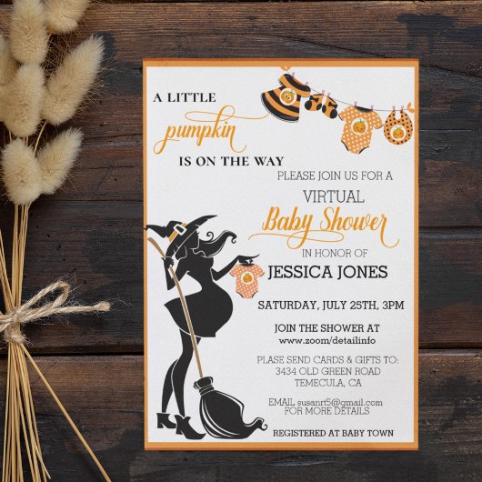 ハロウィーンカボチャ仮想ウィッチベイビーシャワー 招待状