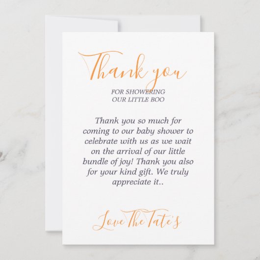 ハロウィーンカボチャ動物リトルブベビーシャワー サンキューカード (正面)