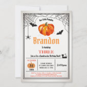 ハロウィーンカボチャ子供の誕生日少年または女の子 招待状 (正面)