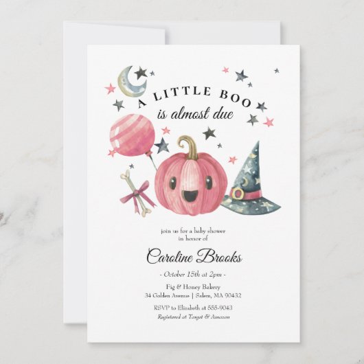 ハロウィーンカボチャ小さなブーピンクの赤ちゃんシャワー 招待状 (正面)
