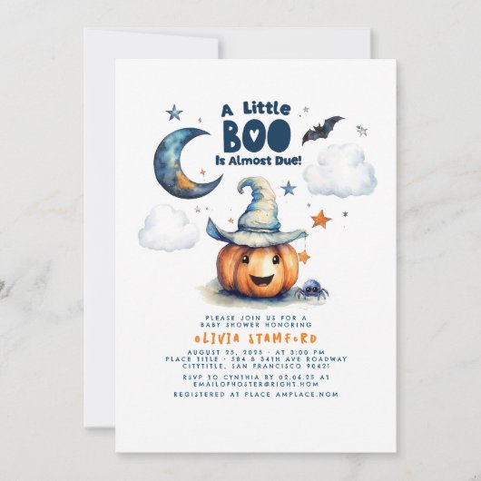 ハロウィーンカボチャ小さなブー男の子の赤ちゃんシャワー 招待状 (正面)