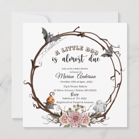 ハロウィーンカボチャ小さなブー赤ちゃんシャワー 招待状 (正面)