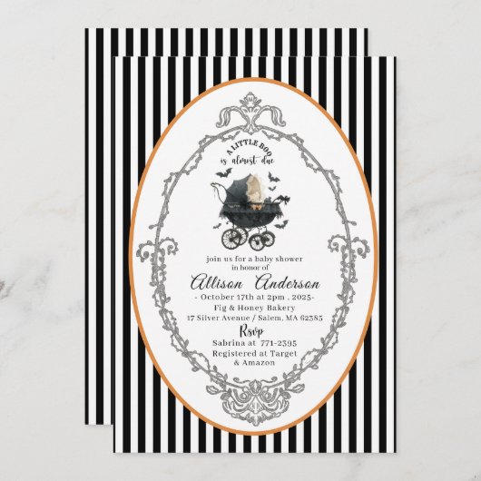 ハロウィーンカボチャ小さなブー赤ちゃんシャワー 招待状 (正面/裏面)