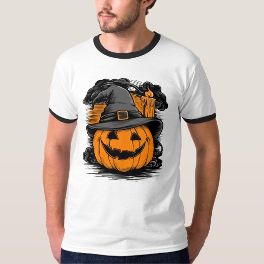 ハロウィーンカボチャ帽子とメンズ Tシャツ (正面)