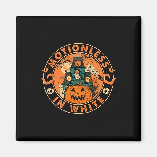 ハロウィーンカボチャ怖いおもしろいの白の動き マグネット (正面)