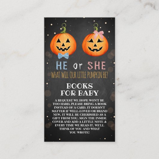 ハロウィーンカボチャ性別パーティーブックリクエストの表示 エンクロージャーカード (正面)