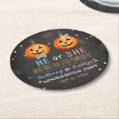 ハロウィーンカボチャ性別リビールパーティー ラウンドペーパーコースター (アングル)