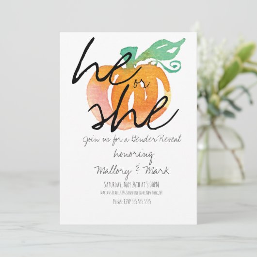 ハロウィーンカボチャ手の水の色ジェンダーの明かす 招待状 (スタンド正面)