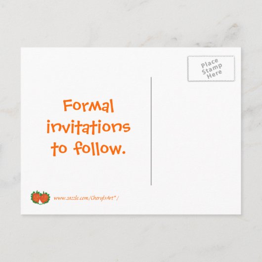 ハロウィーンカボチャ日付の結婚式はがきを保存 案内ポストカード (裏面)