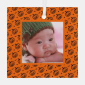 ハロウィーンカボチャ模様オレンジ色の写真 ガラスオーナメント (裏面)