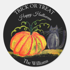 ハロウィーンカボチャ猫かわいいトリックまたはトリートメント ラウンドシール