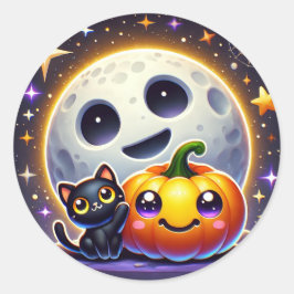 ハロウィーンカボチャ猫ステッカー – かわいいギフトデコ ラウンドシール