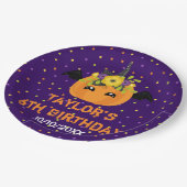 ハロウィーンカボチャ誕生日ブラックアンドパープル紙 ペーパープレート (アングル)