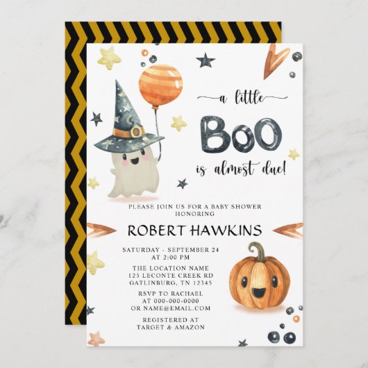 ハロウィーンカボチャ赤ちゃんシャワー 招待状 (正面/裏面)