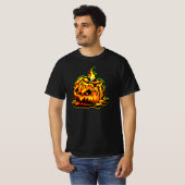 ハロウィーンカボチャ頭燃えるロウソク Tシャツ (正面フル)