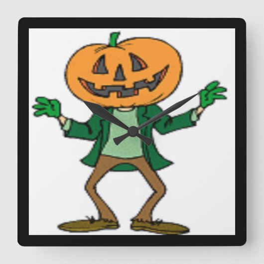ハロウィーンカボチャ頭 スクエア壁時計 (正面)