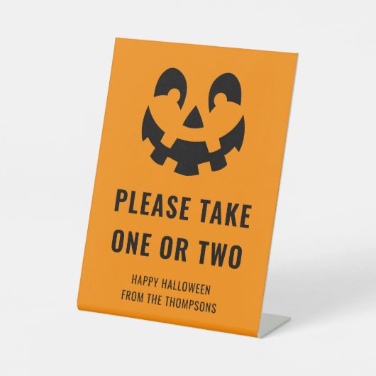 ハロウィーンカボチャ顔のトリックまたはトリーター用ノート 台座サイン (正面)