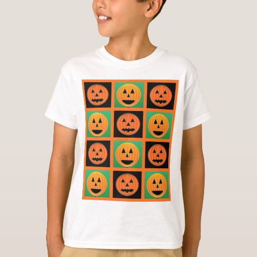 ハロウィーンカボチャ顔パターン Tシャツ (正面)