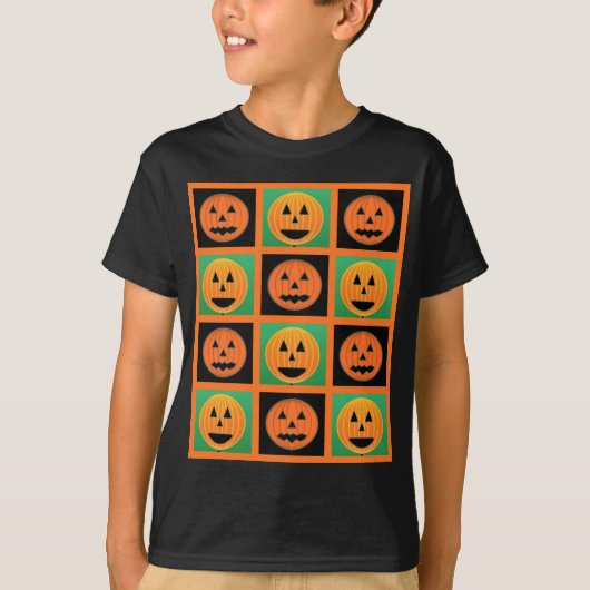 ハロウィーンカボチャ顔パターン Tシャツ (正面)