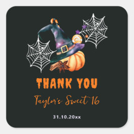 ハロウィーンカボチャ魔女ハット幽霊かわいい甘い16 スクエアシール