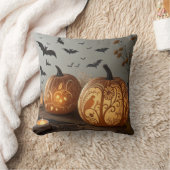 「ハロウィーンカボチャ&こうもりパターンクッション」 クッション (ブランケット)