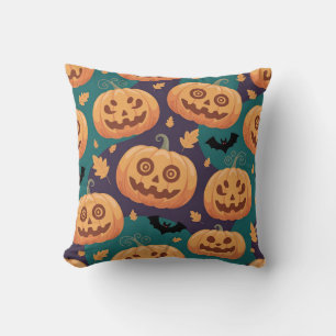 「ハロウィーンカボチャ&こうもりパターンクッション」 クッション