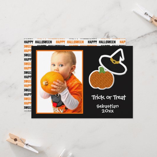 ハロウィーンカボチャ&ウィッチハットフォトフレーム – カード (正面/裏面インサイチュ)