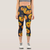 ハロウィーンカボチャ：ヴィンテージ魔女パターン カプリレギンス (正面)